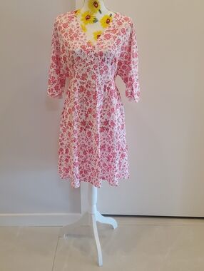Pink Floral V-Neck Women's Dress